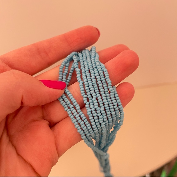 Vintage 40’s Blue Beaded Festival Southwestern Beach Retro Tassel Necklace - Picture 8 of 11